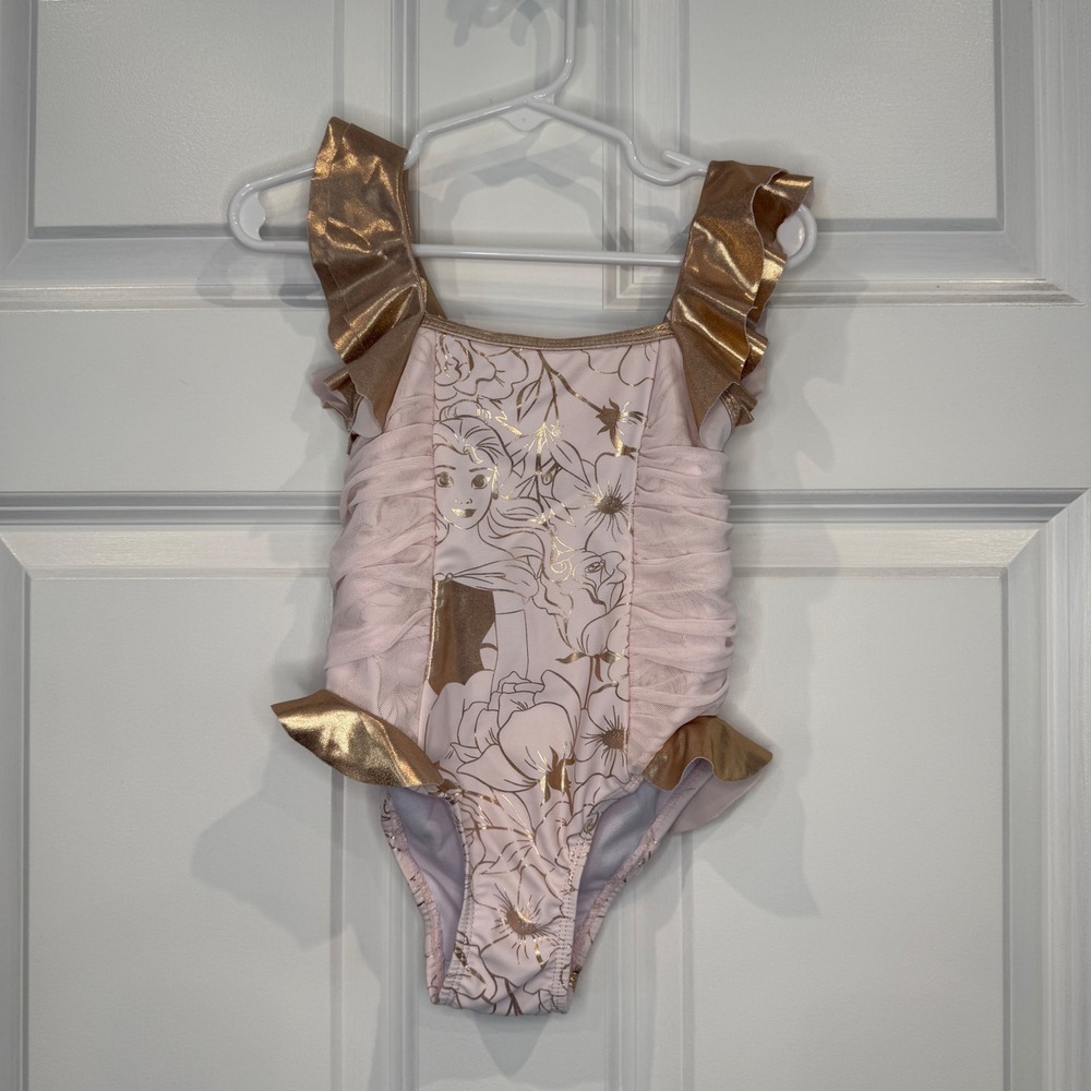 Disney Princess Rapunzel Swimsuit Pink Gold Ruffle One Piece Girls Size 3